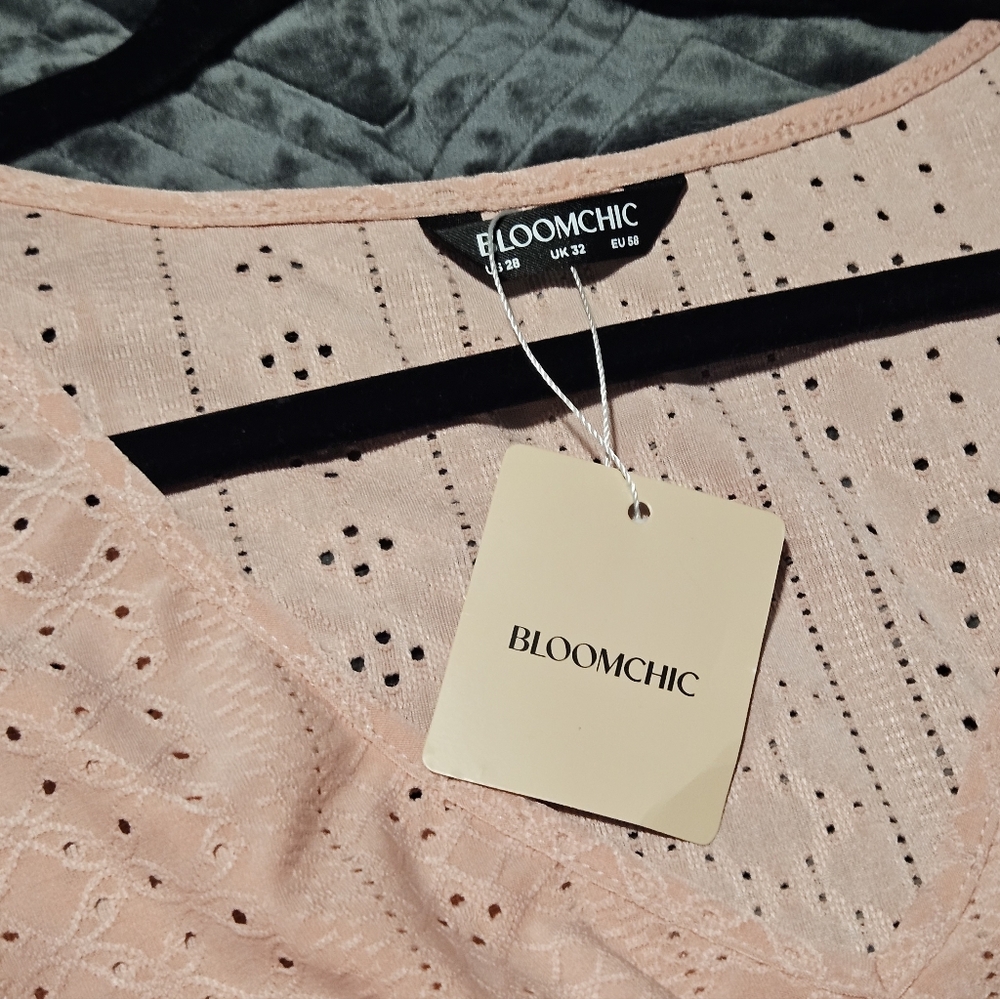 BloomChic Dusty Pink Pointelle Knit Double Flutter Short Sleeve Top Size 28 NWT - Picture 7 of 13